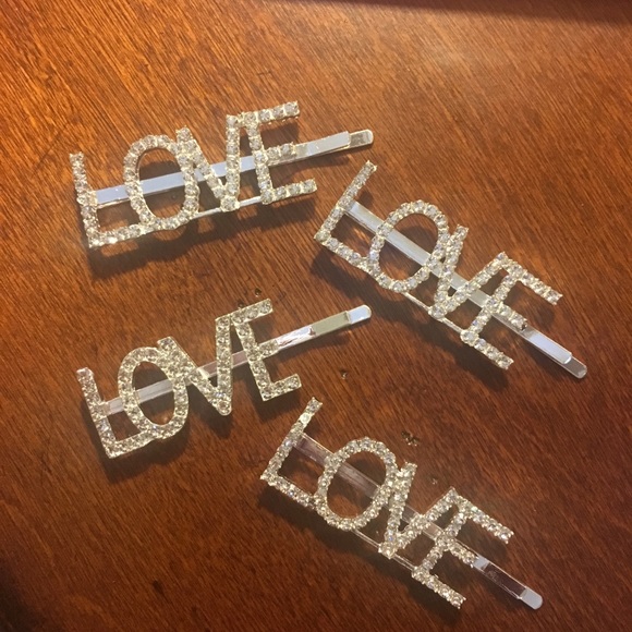 Accessories - LOVE Rhinestone Hair Clips 2 for $18 NWT